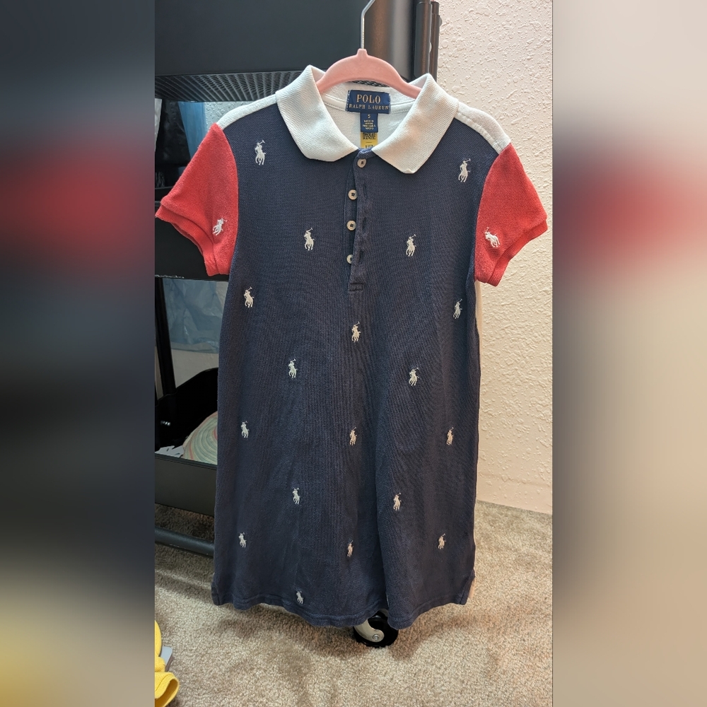 Polo by Ralph Lauren Kids Navy and Red Polo Dress, Size 5